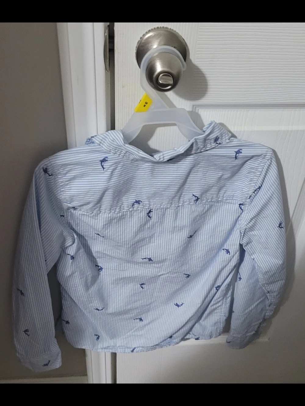 OshKosh Light Blue and White Striped Shirt with Navy Whale Print
